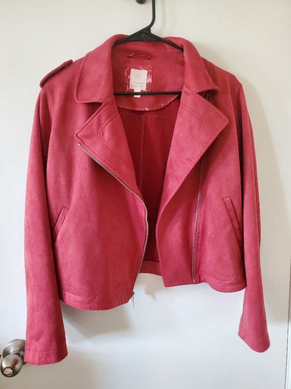 Lauren Conrad red faux suede moto jacket